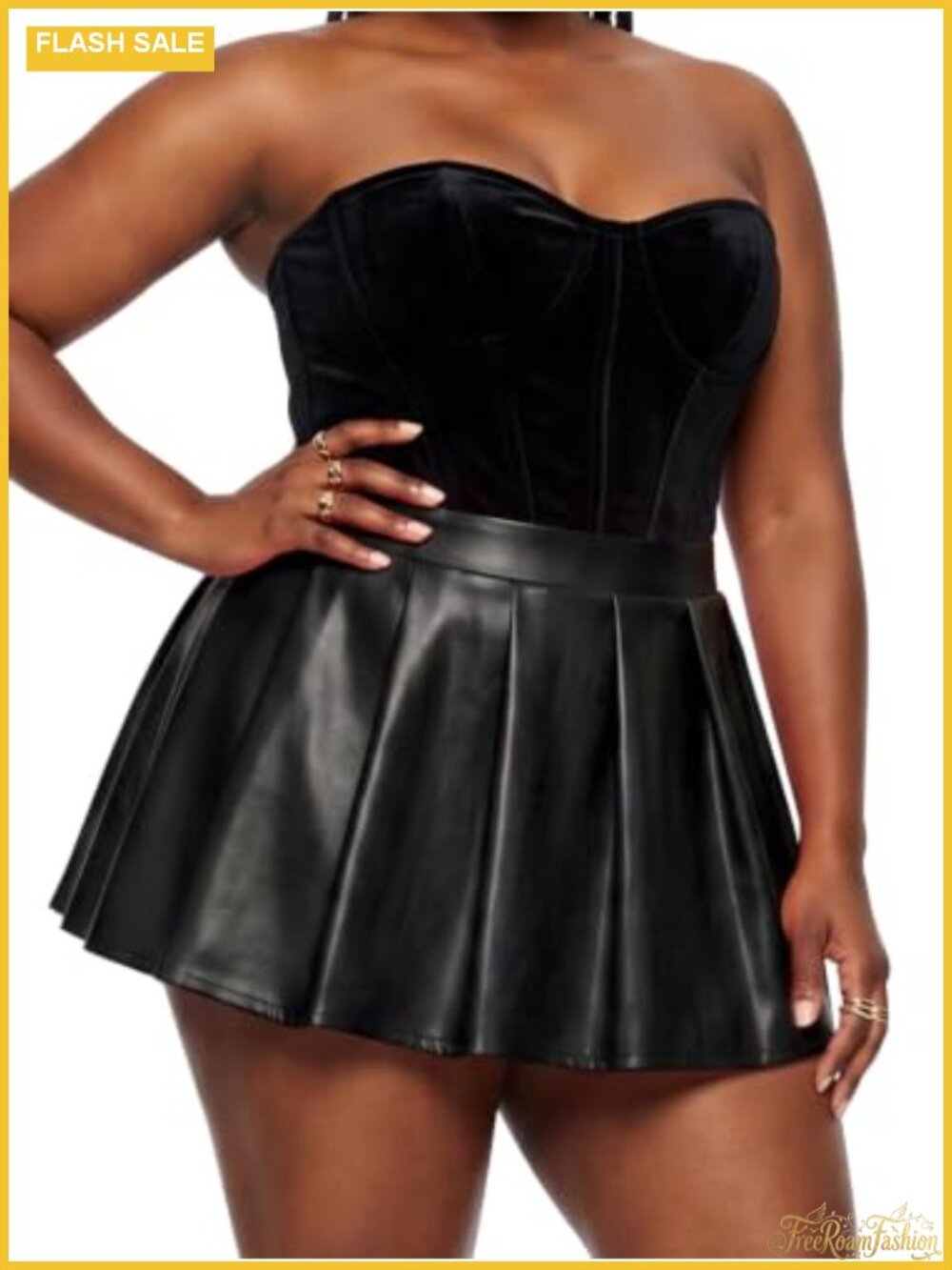 Faux Leather Pleated Mini Skort with Built-in Shorts Plus Size
